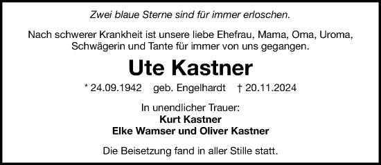 Traueranzeige von Ute Kastner von Gesamtausgabe Nürnberger Nachrichten/ Nürnberger Ztg.