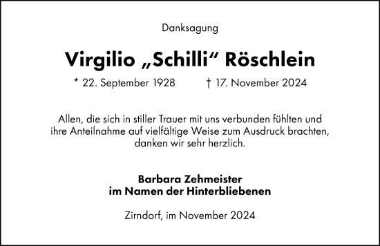 Traueranzeige von Virgilio Röschlein von Fürther Nachrichten Lokal