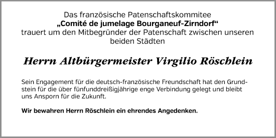 Traueranzeige von Virgilio Röschlein von Fürther Nachrichten Lokal