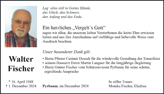 Traueranzeige von Walter Fischer von Neumarkter Nachrichten Lokal