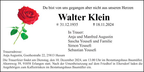 Traueranzeige von Walter Klein von Erlanger Nachrichten Lokal