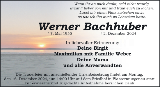 Traueranzeige von Werner Bachhuber von HST,G