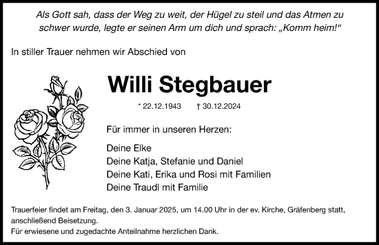 Traueranzeige von Willi Stegbauer von Nordbayerische Nachrichten Forchheim Lokal