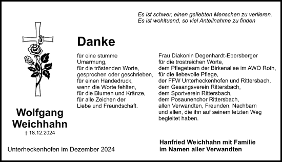 Traueranzeige von Wolfgang Weichhahn von Roth-Hilpoltsteiner Volkszeitung Lokal