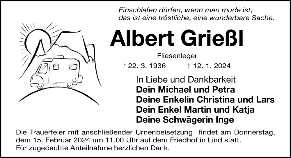  Traueranzeige für Albert Grießl vom 10.02.2024 aus Gesamtausgabe Nürnberger Nachrichten/ Nürnberger Ztg.