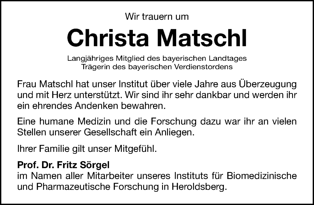  Traueranzeige für Christa Matschl vom 09.02.2024 aus Gesamtausgabe Nürnberger Nachrichten/ Nürnberger Ztg.