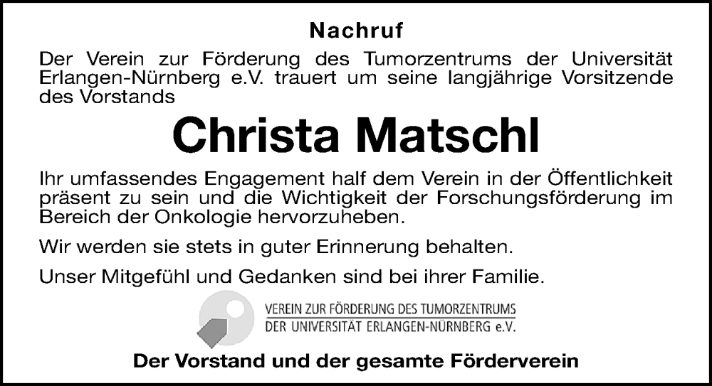  Traueranzeige für Christa Matschl vom 09.02.2024 aus Erlanger Nachrichten Lokal