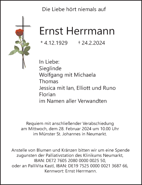 Traueranzeige von Ernst Herrmann von Neumarkter Nachrichten Lokal