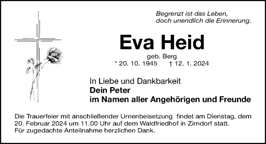Traueranzeige von Eva Heid von Fürther Nachrichten Lokal