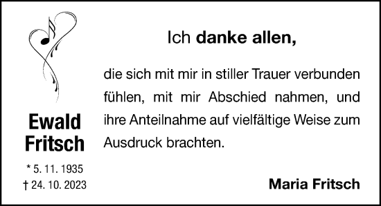 Traueranzeige von Ewald Fritsch von Fürther Nachrichten Lokal