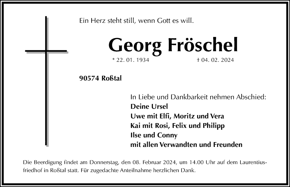  Traueranzeige für Georg Fröschel vom 06.02.2024 aus Fürther Nachrichten Lokal