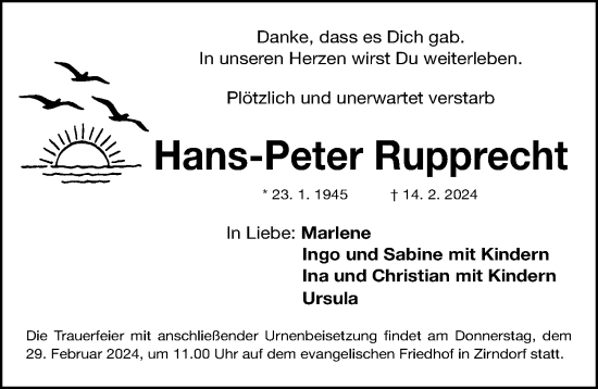 Traueranzeige von Hans-Peter Rupprecht von Fürther Nachrichten Lokal
