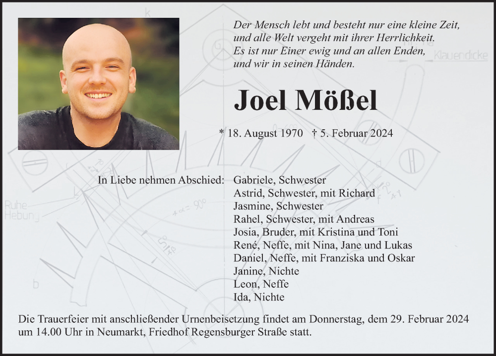  Traueranzeige für Joel Mößel vom 24.02.2024 aus Neumarkter Nachrichten Lokal
