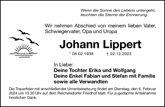 Traueranzeige von Johann Lippert von Gesamtausgabe Nürnberger Nachrichten/ Nürnberger Ztg.