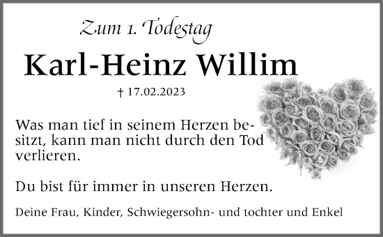 Traueranzeige von Karl-Heinz Willim von Erlanger Nachrichten Lokal