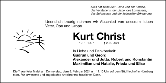 Traueranzeige von Kurt Christ von Gesamtausgabe Nürnberger Nachrichten/ Nürnberger Ztg.