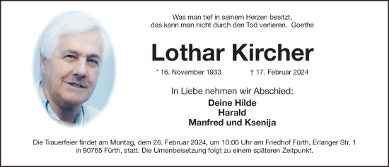 Traueranzeige von Lothar Kircher von Fürther Nachrichten Lokal