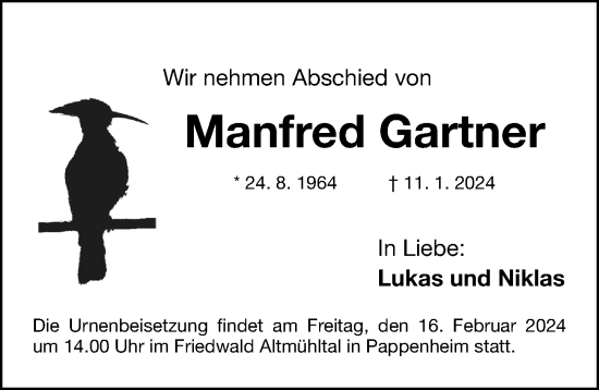 Traueranzeige von Manfred Gartner von Gesamtausgabe Nürnberger Nachrichten/ Nürnberger Ztg.