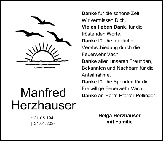 Traueranzeige von Manfred Herzhauser von Fürther Nachrichten Lokal
