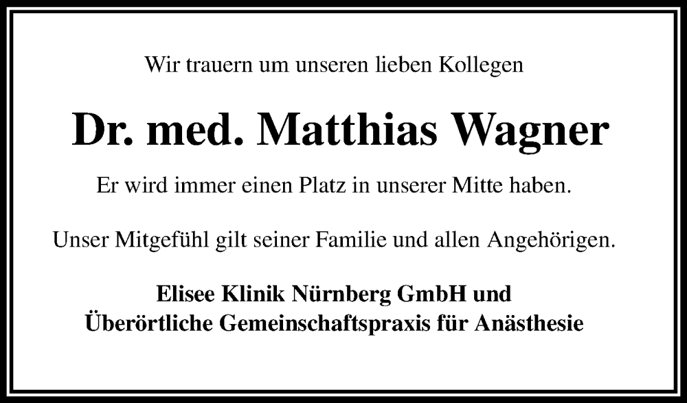  Traueranzeige für Matthias Wagner vom 17.02.2024 aus Gesamtausgabe Nürnberger Nachrichten/ Nürnberger Ztg.