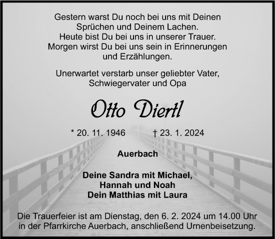 Traueranzeige von Otto Diertl von Nordbayerische Nachrichten Pegnitz Lokal