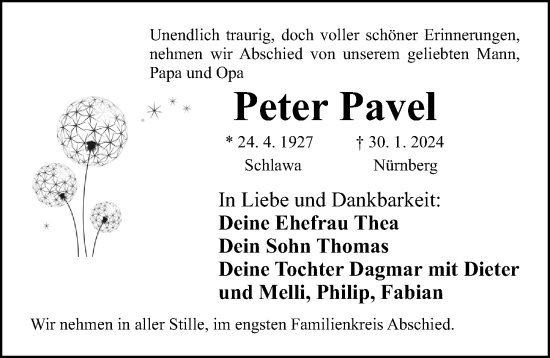 Traueranzeige von Peter Pavel von Gesamtausgabe Nürnberger Nachrichten/ Nürnberger Ztg.