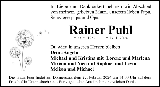 Traueranzeige von Rainer Puhl von Fürther Nachrichten Lokal