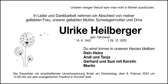 Traueranzeige von Ulrike Heilberger von Fürther Nachrichten Lokal