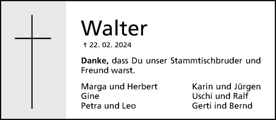 Traueranzeige von Walter  von Fürther Nachrichten Lokal