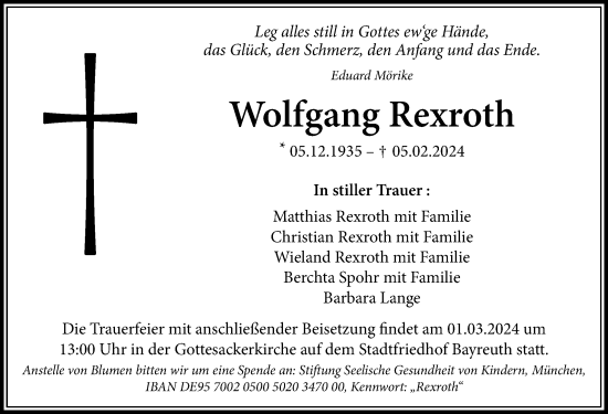 Traueranzeige von Wolfgang Rexroth von Gesamtausgabe Nürnberger Nachrichten/ Nürnberger Ztg.