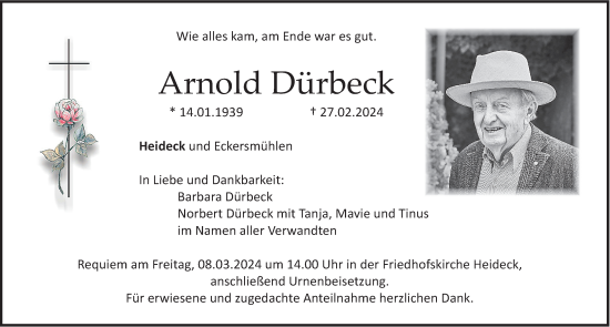 Traueranzeige von Arnold Dürbeck von Roth-Hilpoltsteiner Volkszeitung Lokal