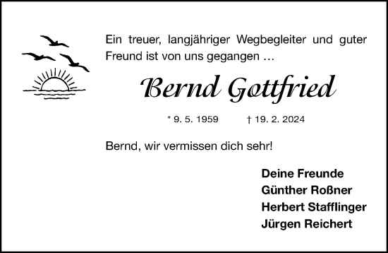 Traueranzeige von Bernd Gottfried von Gesamtausgabe Nürnberger Nachrichten/ Nürnberger Ztg.