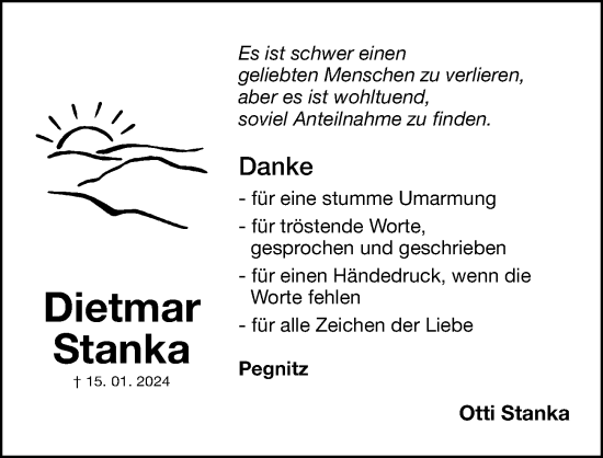 Traueranzeige von Dietmar Stanka von Nordbayerische Nachrichten Pegnitz Lokal