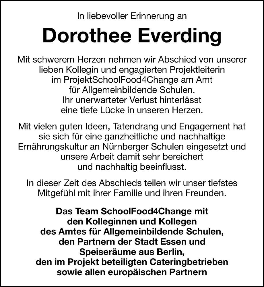  Traueranzeige für Dorothee Everding vom 16.03.2024 aus Gesamtausgabe Nürnberger Nachrichten/ Nürnberger Ztg.