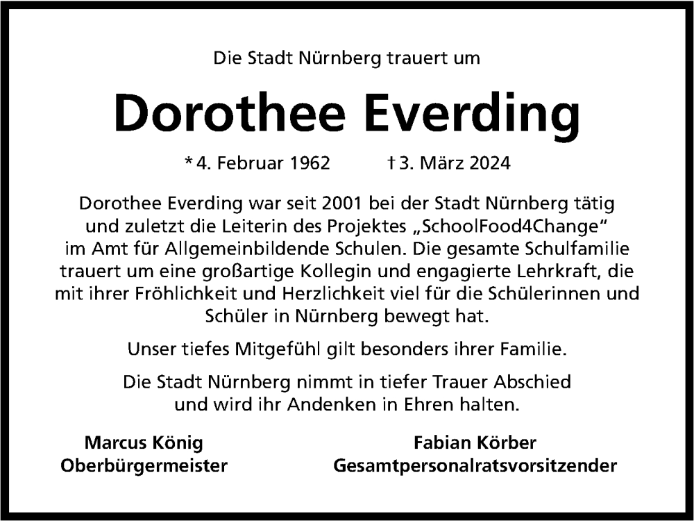 Traueranzeige für Dorothee Everding vom 13.03.2024 aus Gesamtausgabe Nürnberger Nachrichten/ Nürnberger Ztg.