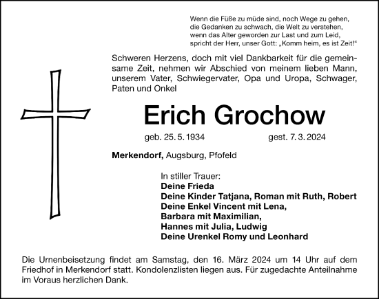 Traueranzeige von Erich Grochow von Altmühl-Bote Lokal