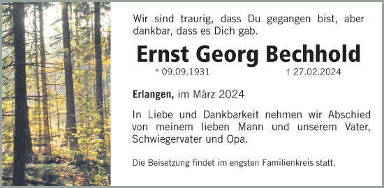 Traueranzeige von Ernst Georg Bechhold von Erlanger Nachrichten Lokal