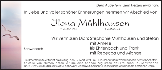 Traueranzeige von Ilona Mühlhausen von HST,G