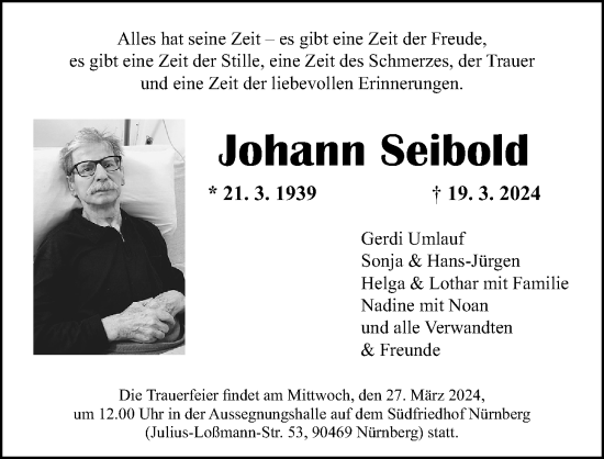 Traueranzeige von Johann Seibold von Gesamtausgabe Nürnberger Nachrichten/ Nürnberger Ztg.