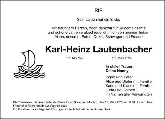 Traueranzeige von Karl-Heinz Lautenbacher von Gesamtausgabe Nürnberger Nachrichten/ Nürnberger Ztg.