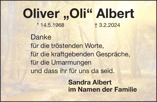 Traueranzeige von Oliver Albert von Gesamtausgabe Nürnberger Nachrichten/ Nürnberger Ztg.
