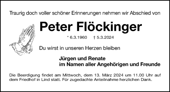Traueranzeige von Peter Flöckinger von Gesamtausgabe Nürnberger Nachrichten/ Nürnberger Ztg.