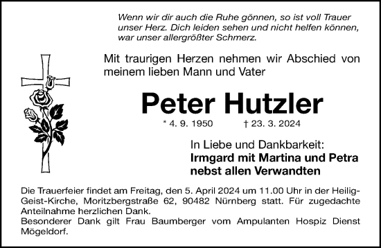 Traueranzeigen von Peter Hutzler | trauer.nn.de