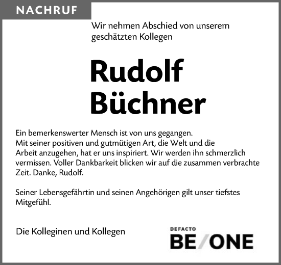 Traueranzeige von Rudolf Büchner von Erlanger Nachrichten Lokal