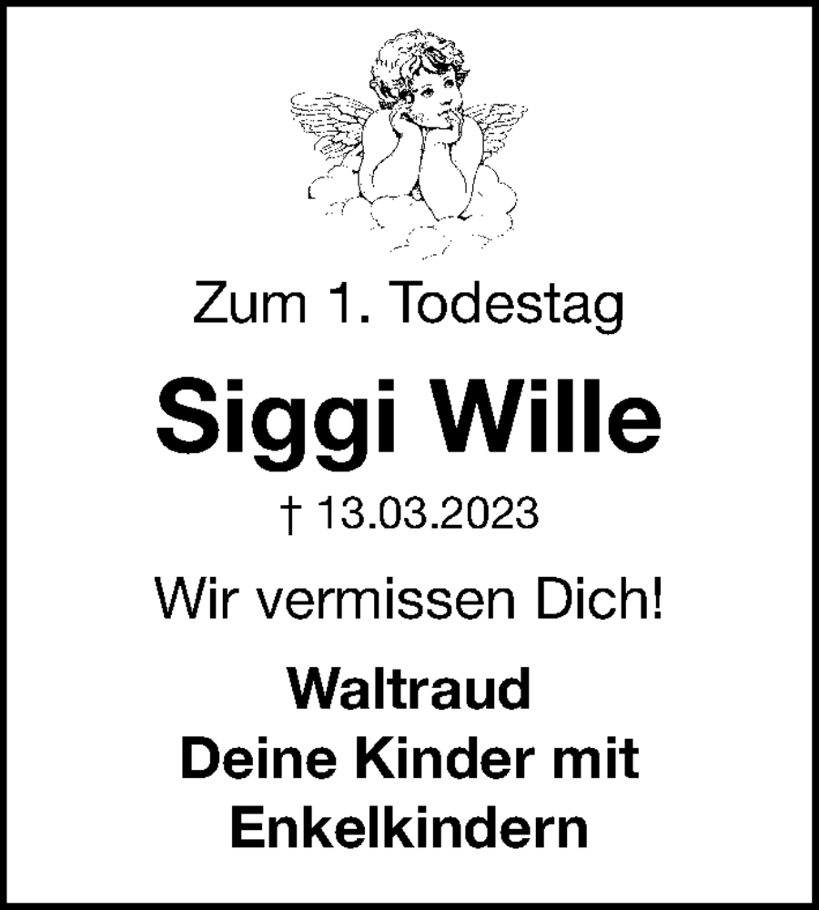  Traueranzeige für Siggi Wille vom 13.03.2024 aus Erlanger Nachrichten Lokal