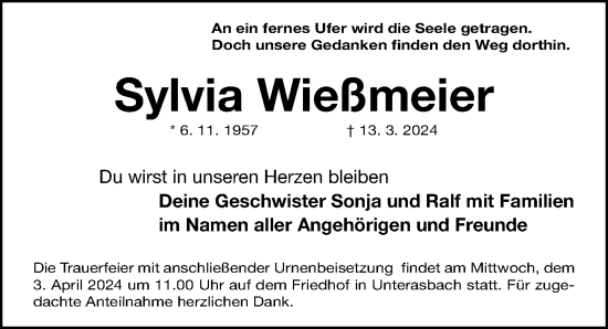 Traueranzeige von Sylvia Wießmeier von Fürther Nachrichten Lokal