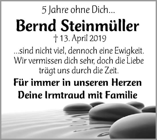 Traueranzeige von Bernd Steinmüller von Gesamtausgabe Nürnberger Nachrichten/ Nürnberger Ztg.