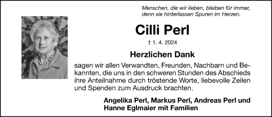 Traueranzeige von Cilli Perl von Gesamtausgabe Nürnberger Nachrichten/ Nürnberger Ztg.