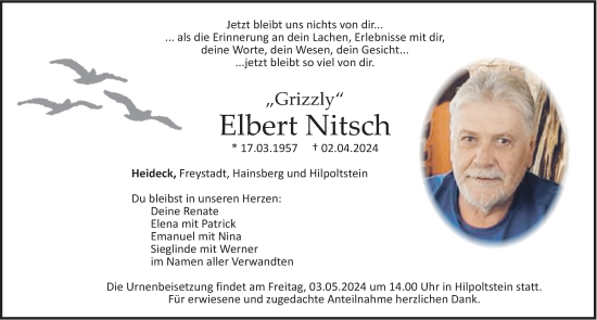 Traueranzeige von Elbert Nitsch von Roth-Hilpoltsteiner Volkszeitung Lokal