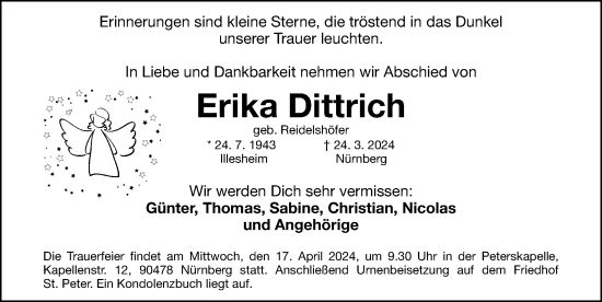 Traueranzeige von Erika Dittrich von Gesamtausgabe Nürnberger Nachrichten/ Nürnberger Ztg.
